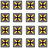 a pattern with squares and crosses in yellow, purple and black vector