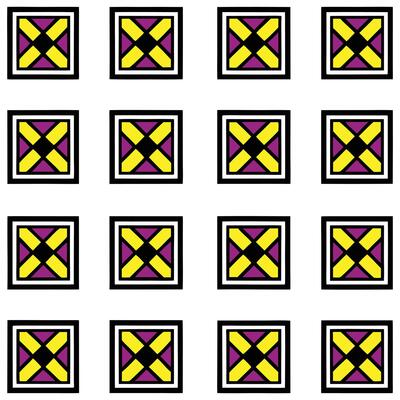 a pattern with squares and crosses in yellow, purple and black