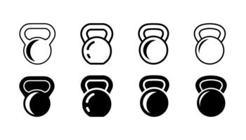 Versatile Kettlebell Icons in Black and White and Various Styles. vector