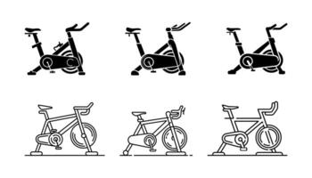 Vectors Illustration of Spinning Bikes in Solid and Outline Styles