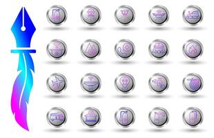 Set of modern technology and fire extinguisher gradient line icons. Button background and white isolated background. Ideal for safety apps, fire websites etc. vector