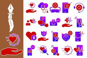 Set of digitalization health icons. with gradient and red colors, ideal for health apps, medical websites, educational presentations, or health technology promotional materials. vector