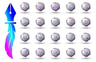 Health digitalization gradient line icon set. Button background and white isolated background, ideal for health apps, medical websites etc. vector