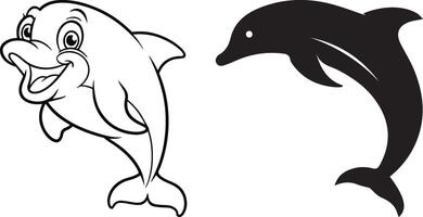 Dolphin art illustration, silhouette and line art. Ai generate vector