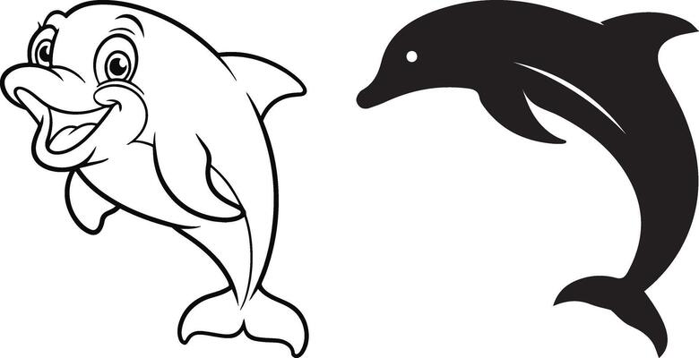 Dolphin art illustration, silhouette and line art. Ai generate