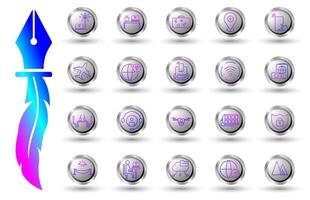 Digital nomad lifestyle gradient line icon set full of freedom and technology. with button background and white background, ideal for apps, websites, social media, presentations. etc. vector