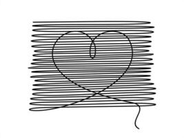 Single line hand sketching of heart shape. Artistic design of love symbol. vector