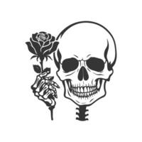 Vintage Skull Holding A Roses. vector