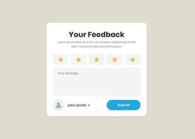 Client Feedback Form Design with Star Rating for Website Popup Card vector