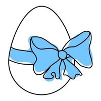 Linear Illustration of Easter Egg with Blue Bow. vector