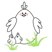 Easter Line Illustration With Cute Stylized Chickens In Minimalistic Style. vector