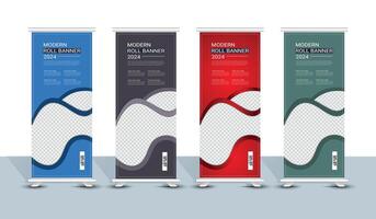 Modern abstract red, dark, blue roll up banner template design vector