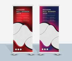 Modern abstract red and purple roll up banner template design vector