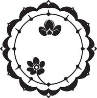 A black and white flower in a circle vector