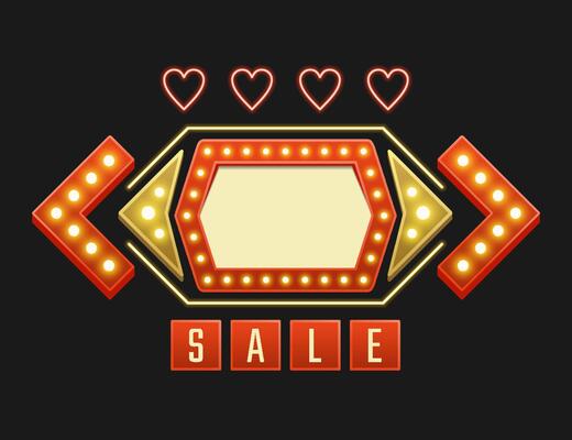 Retro american neon sign vintage sale banner and label with vibrant design that attract attention
