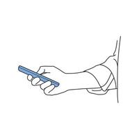 minimalist illustration of hand holding cellphone side view vector