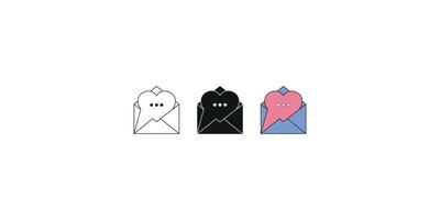 Heart Message Icon Outline Black and Colorful vector