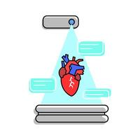 AR educational tool, 3D human heart projected from device with blue light. Relevant for medical and biological studies, demonstrating the use of AR in learning environments. vector