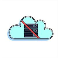 Serverless computing. Cloud icon with crossed out server rack. The absence of traditional servers in a cloud architecture. Enables software development, scalability, and cost efficiency. vector