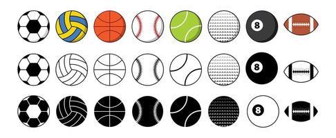 Comprehensive Sports Ball Icon Collection in Colorful and Monochrome Styles for Various Games and Activities vector