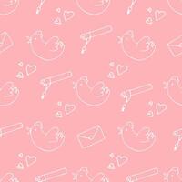 Romantic background with hearts, dove and scroll on pink background vector