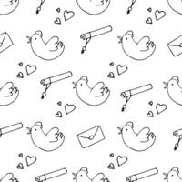 Romantic background - love message brought by dove. Outlined vector