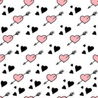 Seamless pattern with black and pink hearts. Stylish hipster texture vector