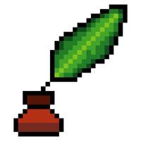 Quill pen and ink well in pixel art style vector
