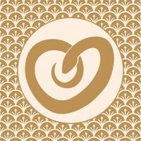 heart shaped snake in circle on patterned golden background. vector