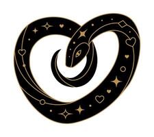 Heart shaped black snake with golden geometric elements vector