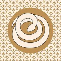 Coiled white snake in golden circular frame vector