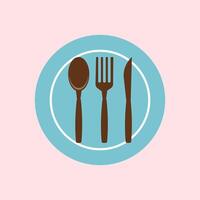 Plate, spoon, fork and knife icon. knife and fork icon on blue and brown color. Illustrations For Personal and Commercial Use. Clean Look Trendy Icon. Food icon element symbol vector