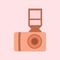 Camera icon in flat style. Illustration on a pink background. Retro camera illustration in flat design style. Design element illustration of digital camera vector