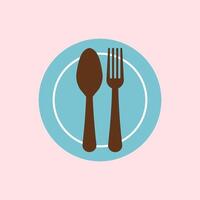 Plate and cutlery icon. knife and fork icon on blue and brown color. Illustrations For Personal and Commercial Use. Clean Look Trendy Icon. vector