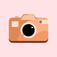 Retro camera illustration in flat design style. Camera icon isolated on pink background for your web and mobile app design, Design element illustration of digital camera vector