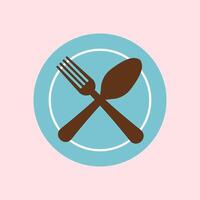 Plate, fork and spoon icon. knife and fork icon on blue and brown color. Illustrations For Personal and Commercial Use. Clean Look Trendy Icon. Food icon element symbol vector