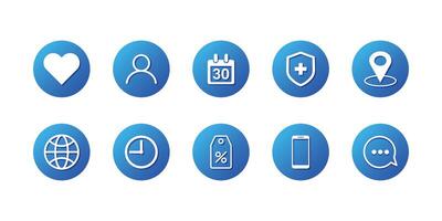 Collection of Modern, Flat-Design App Icons in Vibrant Blue. vector