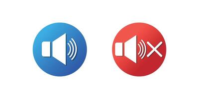 Audio on or off icons in blue and red circles. Sound on and off button web icon. vector