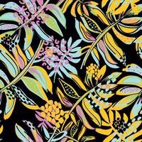 Tropical colorful background. Seamless pattern with tropical leaves and dots. Bright summer illustration. Tropical Design for fabric, paper and more vector