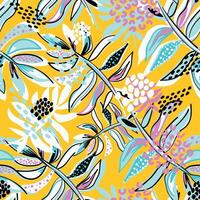 Modern tropical background. Seamless pattern with tropical leaves and dots. Bright summer illustration. Tropical Design for fabric, paper and more vector