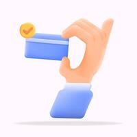 3d illustration Secure payment featuring a hand holding a credit card vector