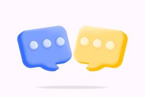 3d icon illustration blue and yellow chat bubbles, representing communication, messaging, and social interactions vector