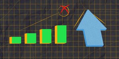 Halftone collage Blue arrow and green bar going up symbolizes progress and success, ideal for business presentations, analytics and data-driven strategy modern retro illustration vector