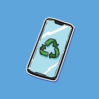 Illustration of a smartphone featuring a green recycling symbol, symbolizing eco friendly practices and the importance of sustainable technology. Perfect for themes on environmental vector