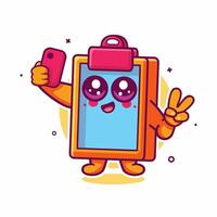 funny clipboard character mascot taking a selfie with a smartphone isolated cartoon vector