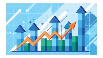 Abstract Digital Growing Arrows Up Graph Chart on Technological Blue Low Poly Wireframe Background vector