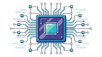Circuit Background Featuring a Glowing Computer Chip in the Center vector