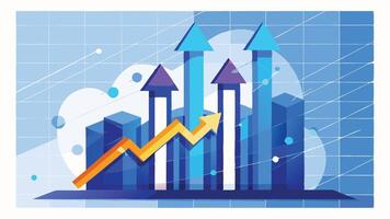Abstract Digital Growing Arrows Up Graph Chart on Technological Blue Low Poly Wireframe Background Happy Valentine Day Banner vector