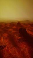 a vast desert landscape with dunes, sparse vegetation, and a clear sky. video