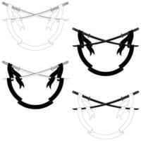 Ancient Japanese sword surrounded with ribbon, weapon used by samurai warriors with ribbon vector